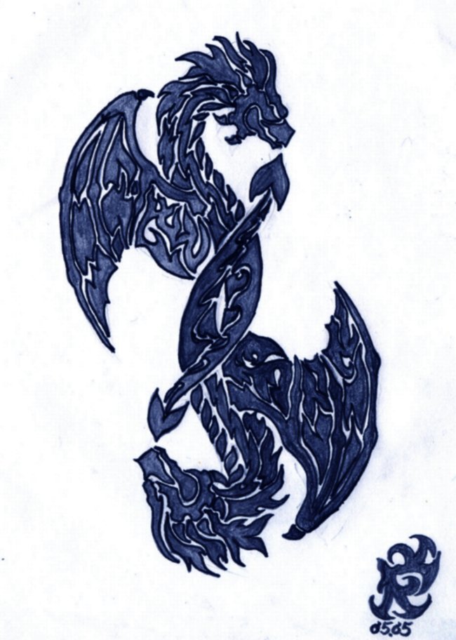 tribal dragon twins by silver_dragicorn