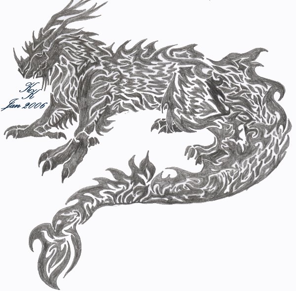 tribalstyle: blackfire-dragon by silver_dragicorn