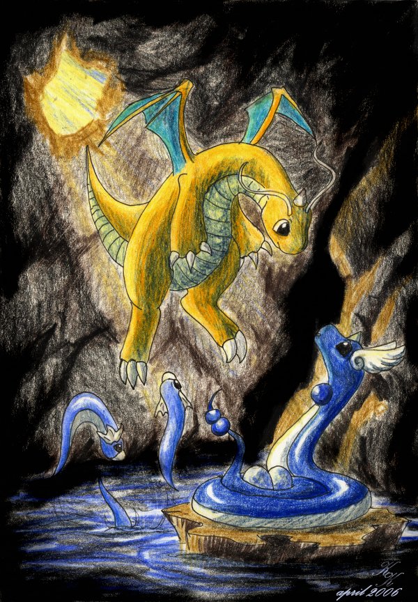 dratini-dragonair-dragonite (coloured) by silver_dragicorn