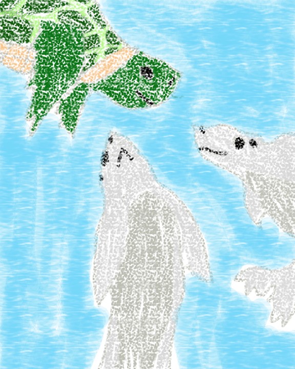 Seals and a turtle by silverstream