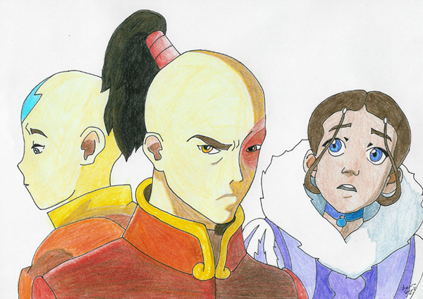 Prince Zuko, Aang and Katara Colored by smootisahoot