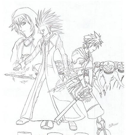 Axel and Sora Battle the Dusks by steppingxlxintoxlxdarkness