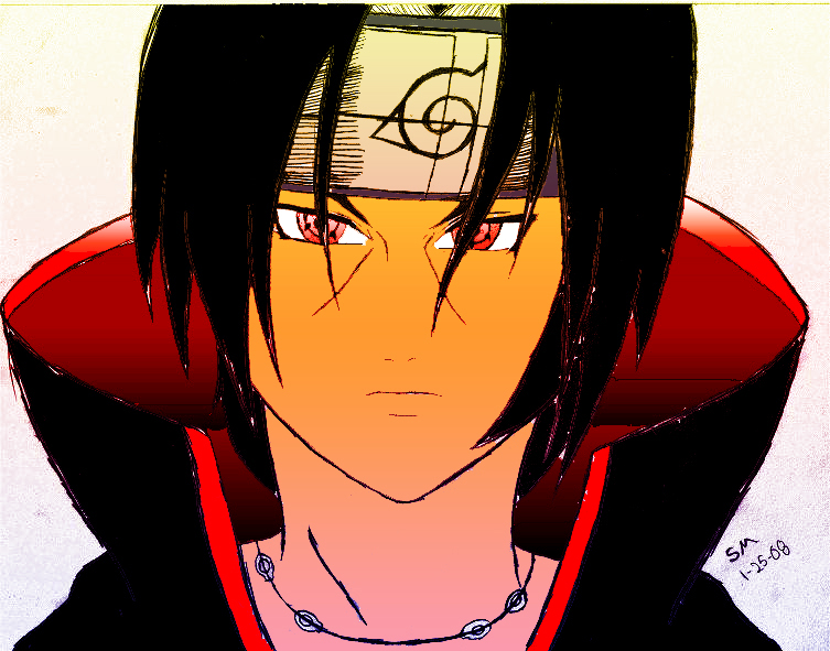Uchiha Itachi~ (colored) by steppingxlxintoxlxdarkness