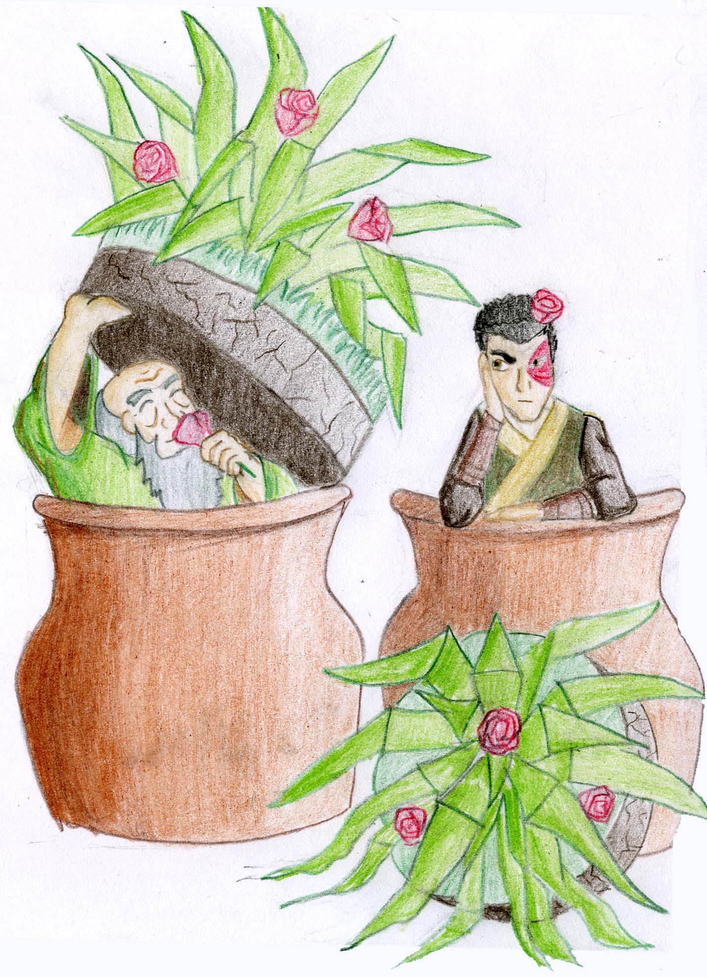 Iroh and Zuko, the Flowerpot Duo by storm-of-insanity