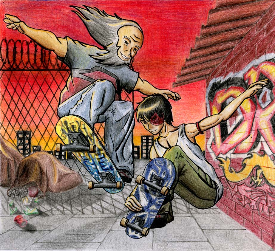 Iroh and Zuko Skateboarding by storm-of-insanity