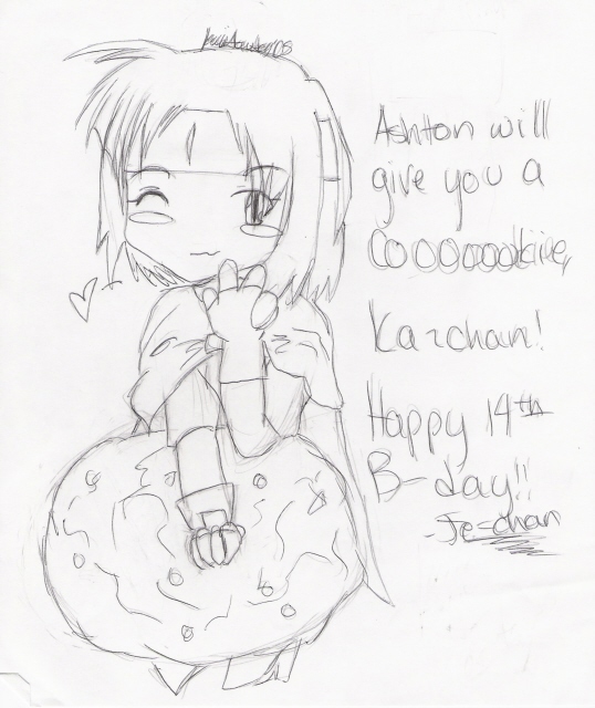 Ashton and a cookie~ b-day present fer Ka~chan by strawberrymelon