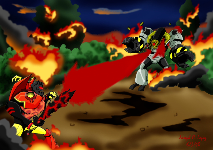 Fireblaze Grimlock vs Atomic Lugnut by Takeshi-Minamoto