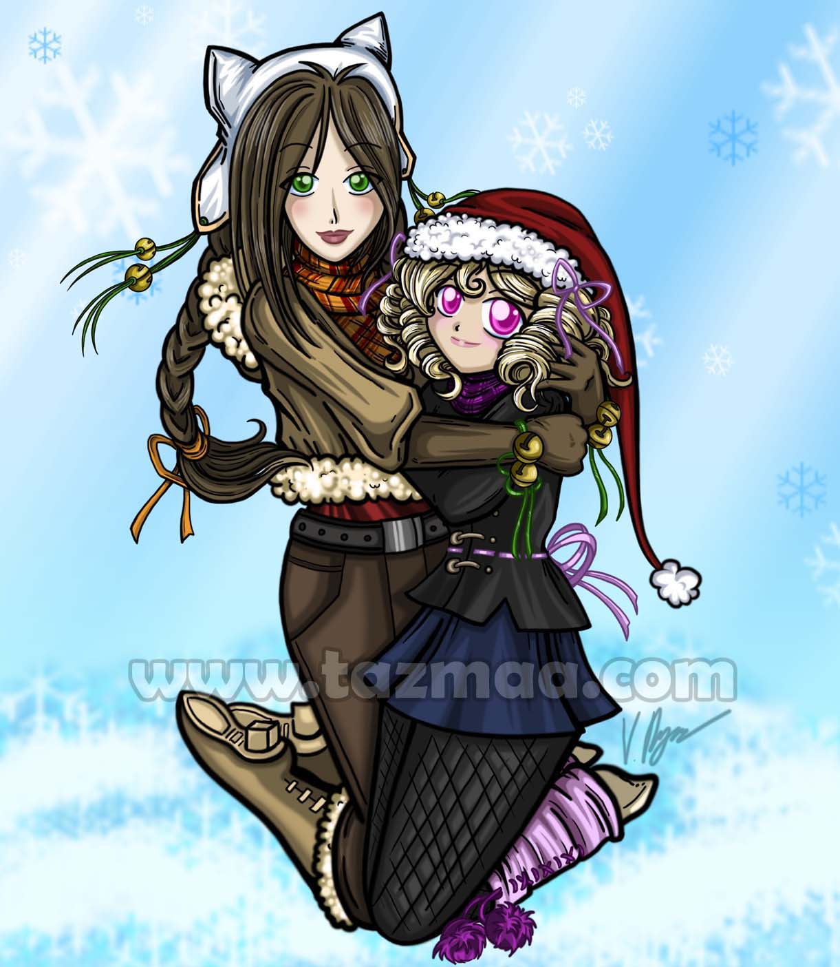 Anime Snuggling Winter Girls by Tazmaa