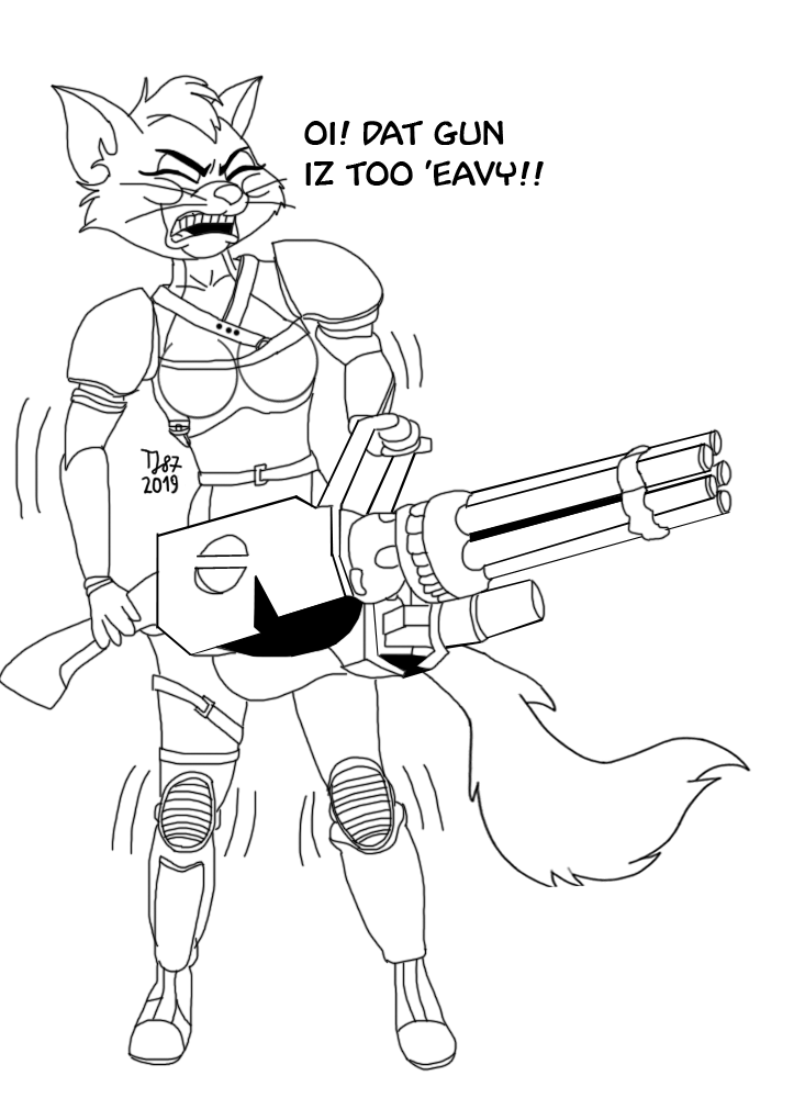 Fallout Prancy with Avenger Minigun (raw sketch) by TeeJay87