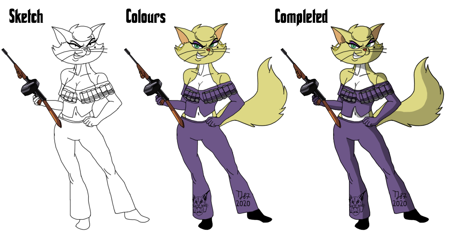 Feline Mobster Delilah (from sketch to colours) by TeeJay87