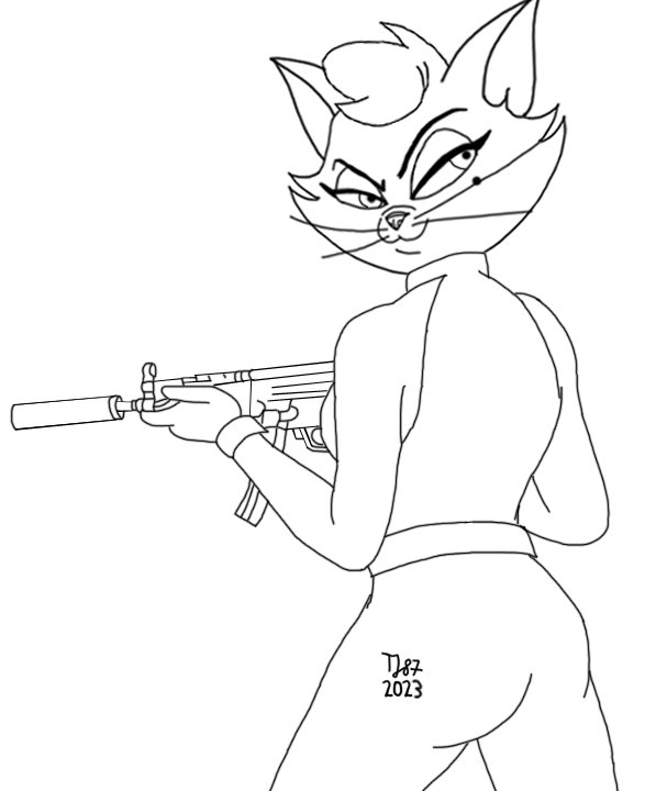 Delilah with silenced MP5 (raw sketch) by TeeJay87