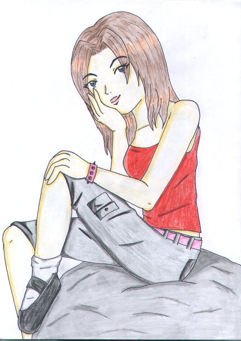 Sitting girl (colored pencils) by Teemu