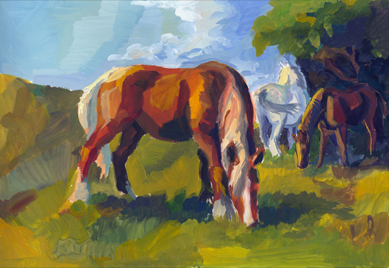 Tuman and other horses on lawn by Templado