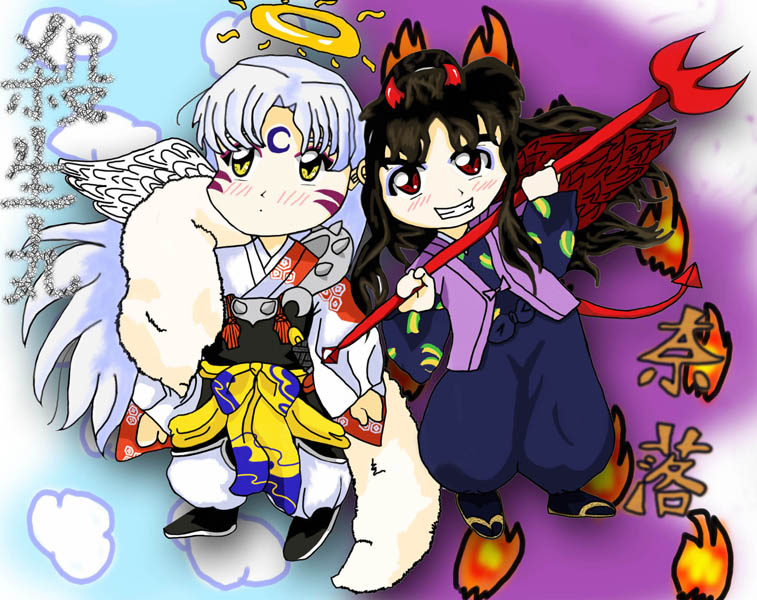 Angel & Devil (Sesshomaru & Naraku chibis) by TheShadowintheLight