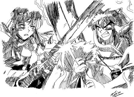 Inuyasha and Sesshomaru battling #2*inked!* by Tore