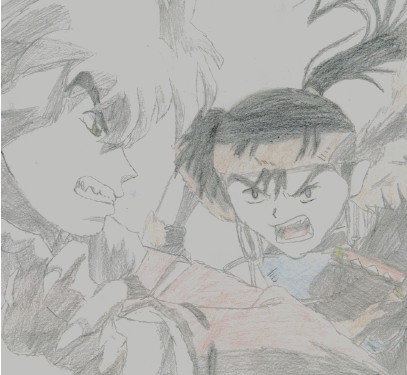 Inuyasha and Koga battling*colored!* by Tore