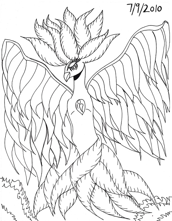 Blue Phoenix line drawing version by Tuntun422