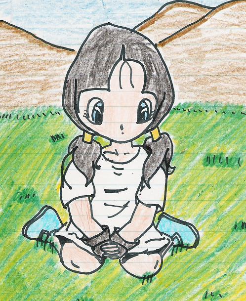 Videl sitting in the grass by tainted_truffle