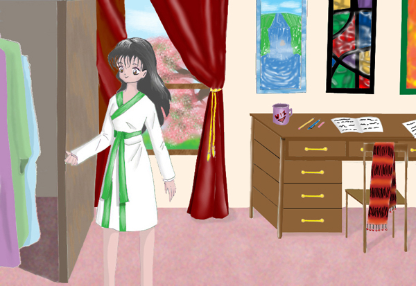 Kagome in her Room (colored in photoshop) by texas_luver