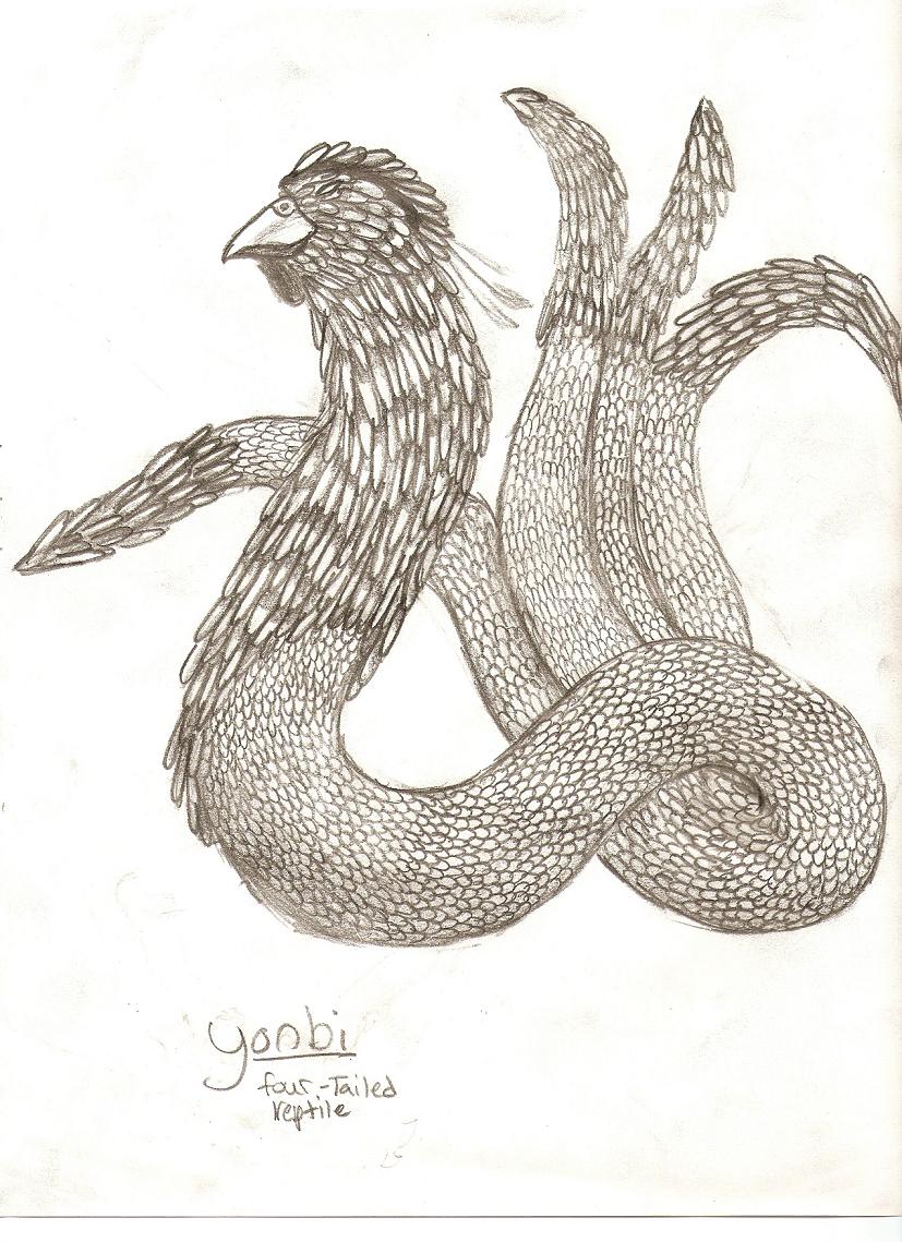 The Japanese Bijuu, Yonbi the four-tailed reptile by the_white_werewolf
