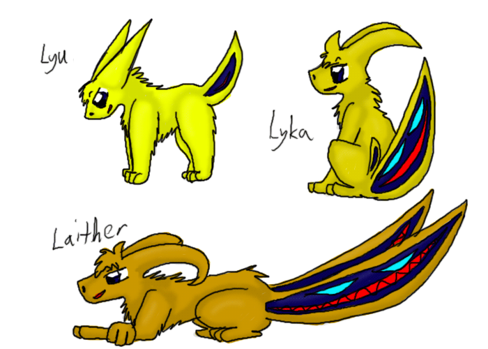 Lyu, Lyka, Laither by thecompleteanimorph