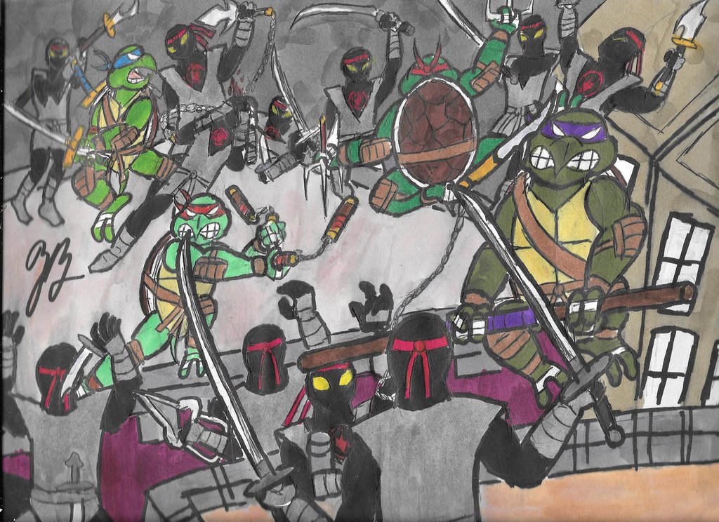 Turtles vs the Foot Clan by thezackburg