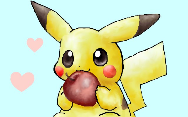 pikachu eating an apple by tracyo0o