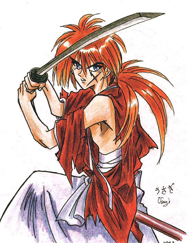 Kenshin with his shirt torn by usagituskino321