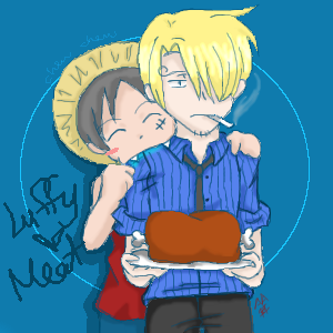 Luffy Loves Meat - Luffy x Sanji by Vulpixi_Misa
