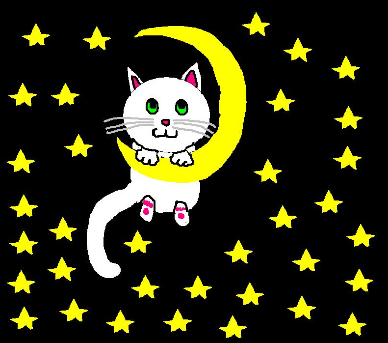 lil Cat on Moon (for black winged angel009 by vaporeon134