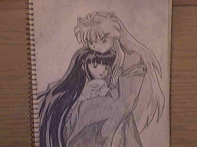 Inuyasha and Kikyo hugging by WaterGoddess
