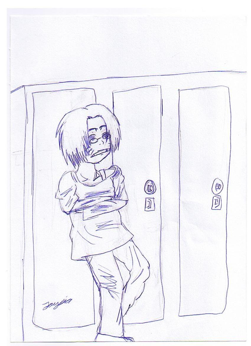 Outcast Leaning on Lockers by Water_and_Light_Kunoichi