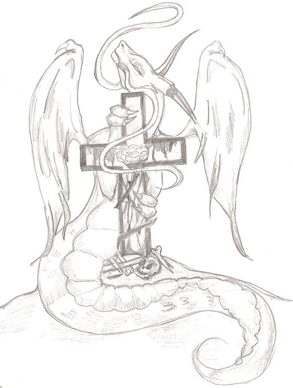 Dargon and a Cross by WhiteMoonWolf