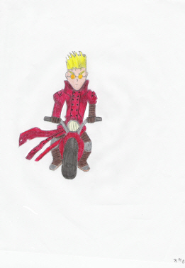 Vash the Stampede on a motorcycle by Wild-Card-KKC