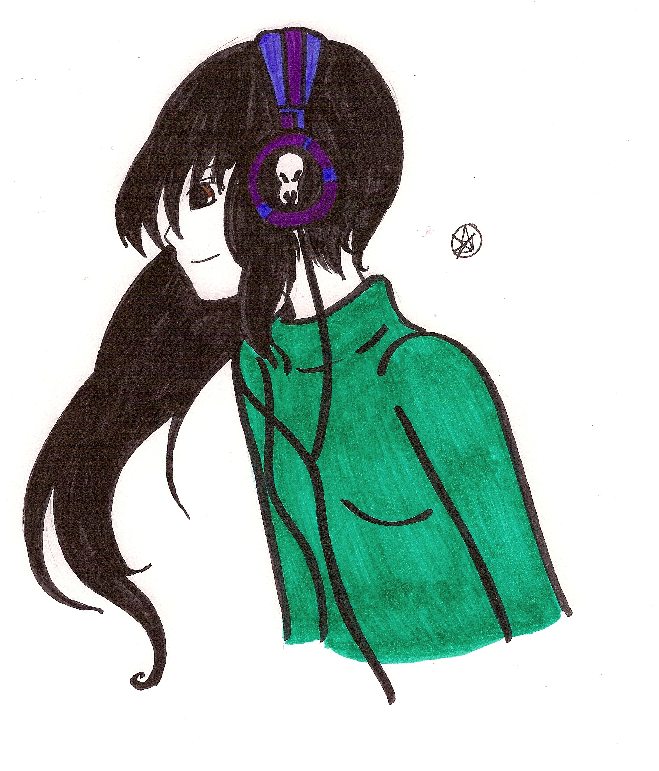 Violet (Green Sweater/Headphones Coloured) by WillfulAmnesia
