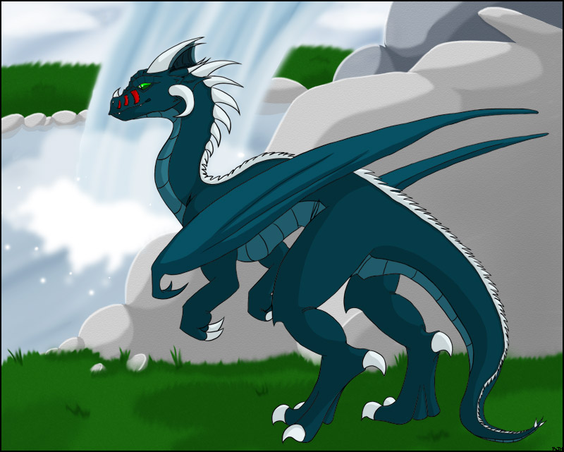Dragon and Waterfall by WindRider01
