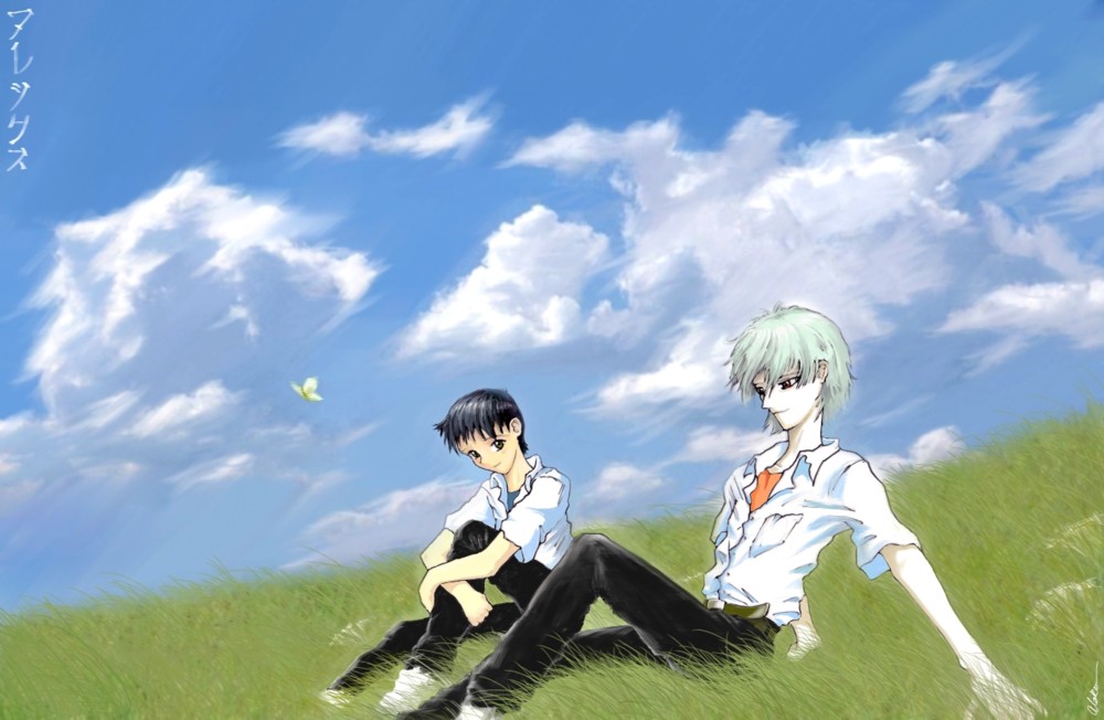 Shinji, Kaworu and Butterfly by WolfOfTheSteppes