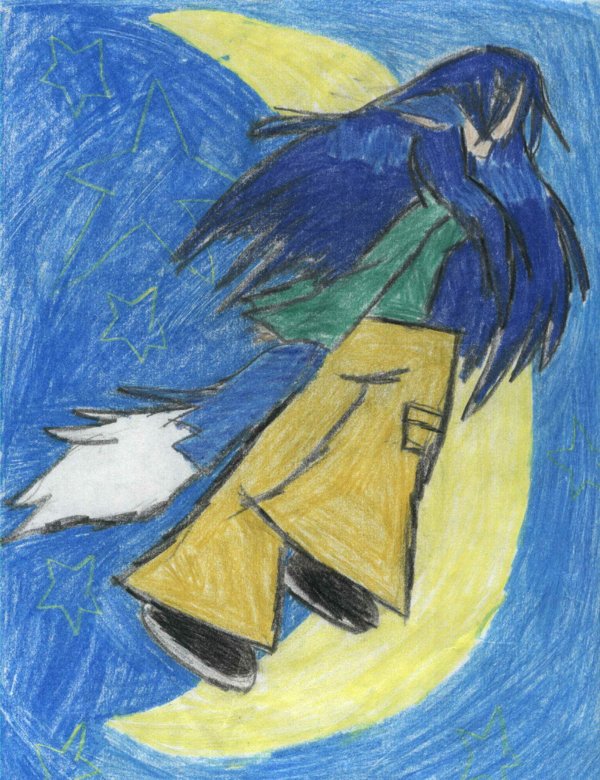 Blue Fox Girl by moonlight by WolfYoukai63