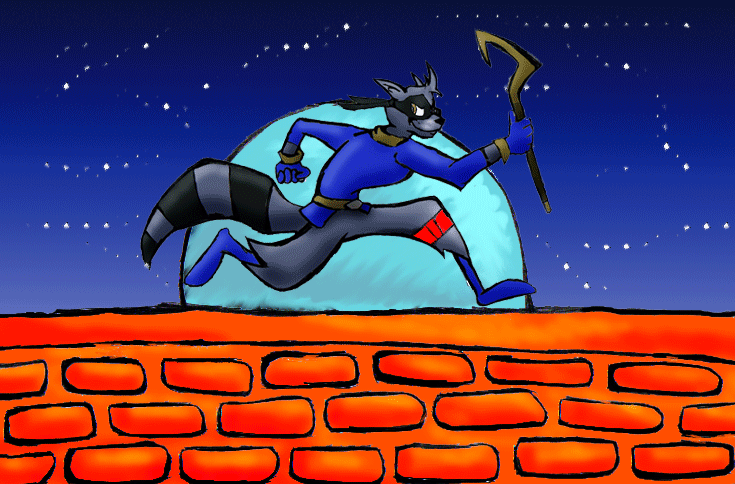 Sly Cooper Running on a Rooftop by Wolfeh