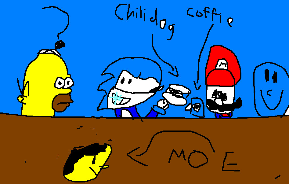 Sonic, Mario and Casper at Moe's Tavern by waluigiguy22