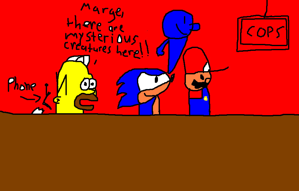 Sonic, Mario and Casper at Moe's Tavern 3 by waluigiguy22