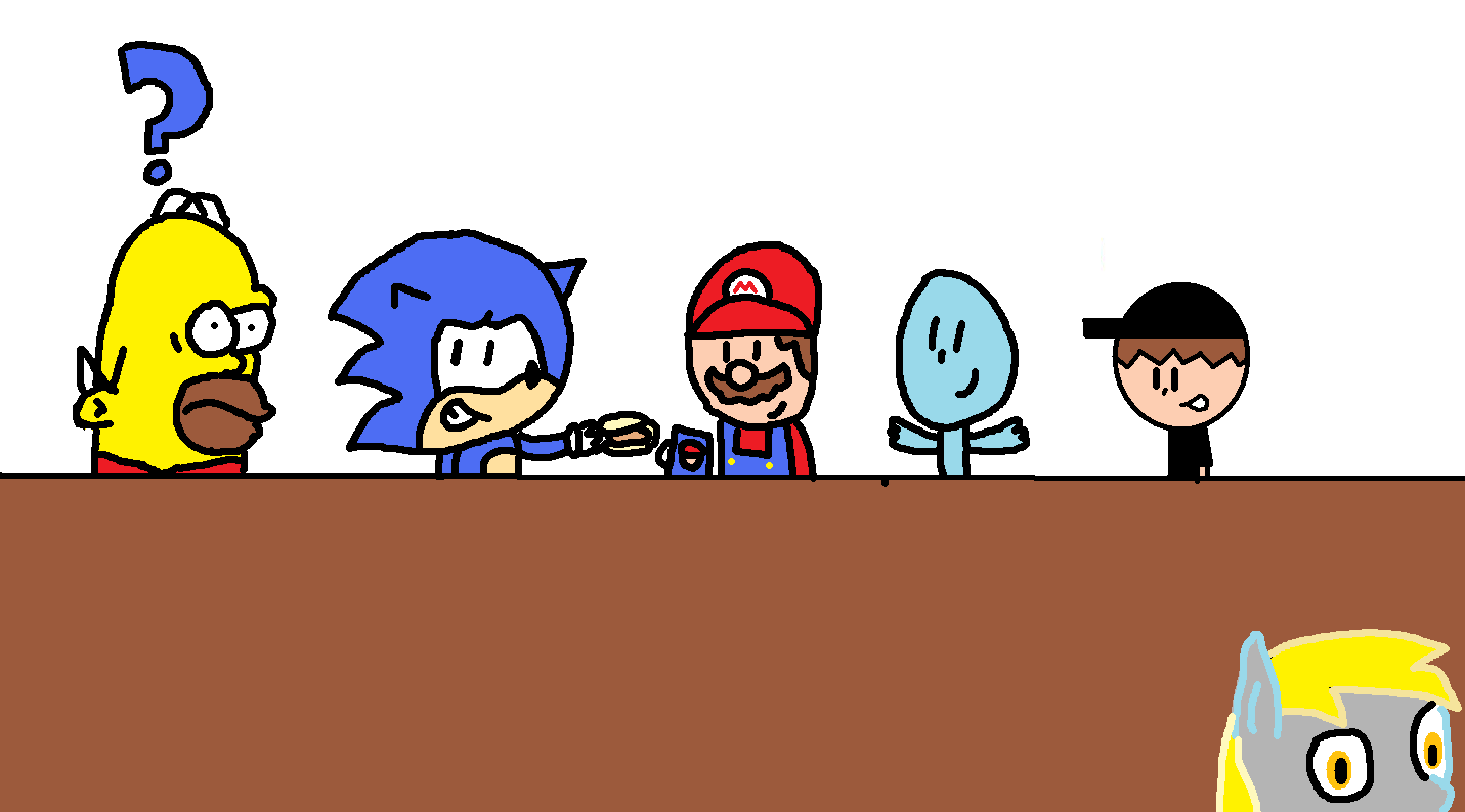Sonic, Mario, Casper, and surprise guests at Moe's! by waluigiguy22