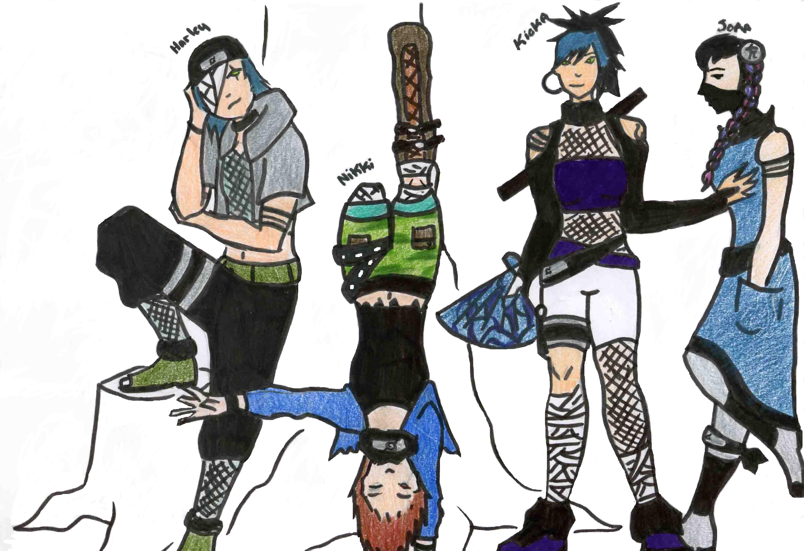 My Konoha Team-Harley,Nikki,Kioka and Sora by weasley_girl