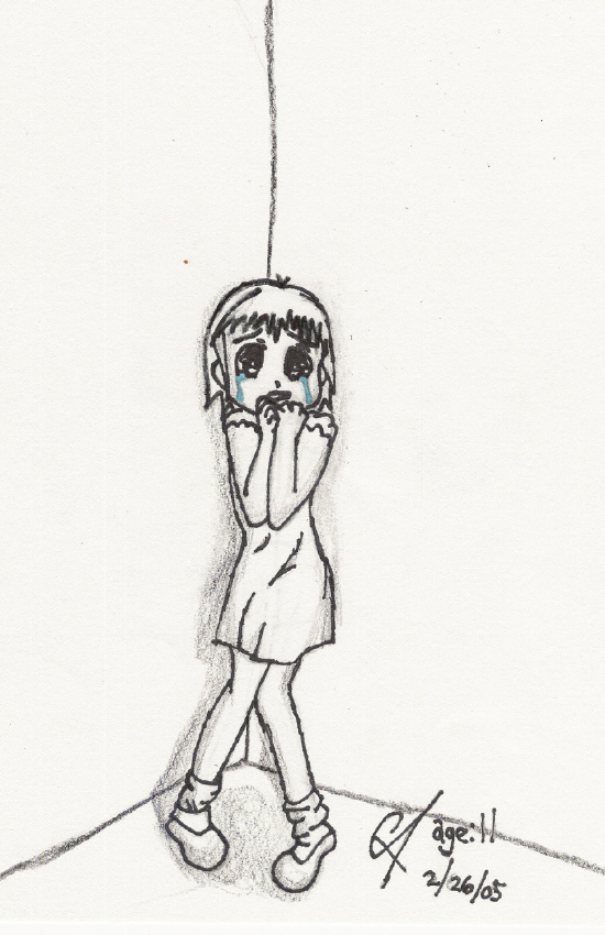drawing of a scared girl