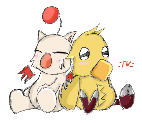 Little Moogle and baby Chocobo by whitechocolate91