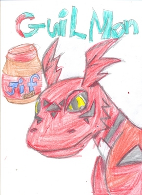 Guilmon with Peanut butter by winged_wolf_of_the_sky