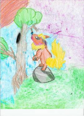 Flareon on a Rock by winged_wolf_of_the_sky