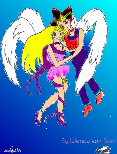 Cleo and Yugi as angels coloured by wolves_daughter