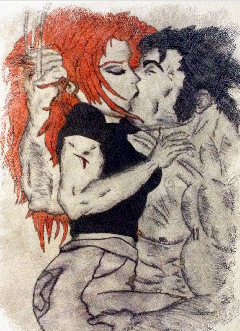 Wolverine and Jean Grey Kiss by wrightmother