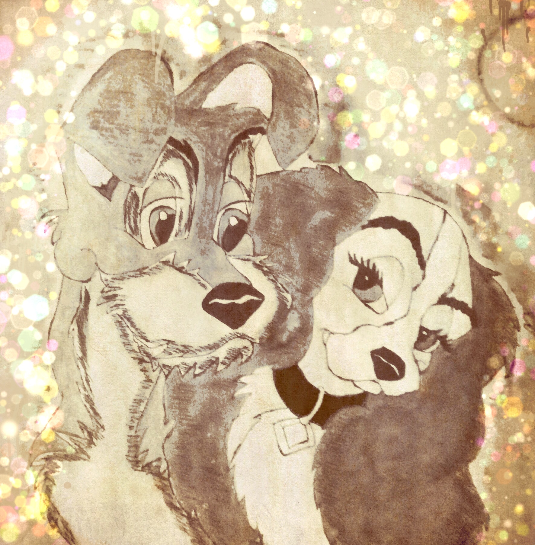 Lady and the Tramp Black and White by wrightmother